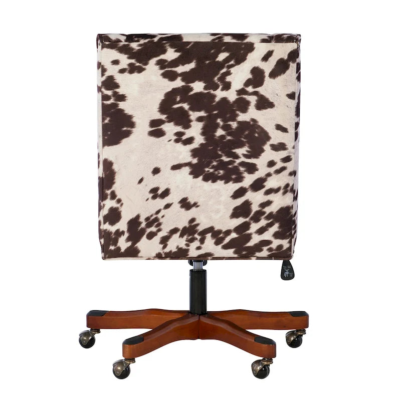 Adjustable Height Office Chair with Cow Print Upholstery & Nail-Head Trim, White / Brown / Black, Eclectic Style – 1 Person