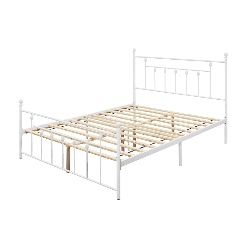 Metal Platform Bed with Slatted Headboard & Footboard, Black / White / Brown / Gold, Victorian Style – Twin / Full / Queen / King