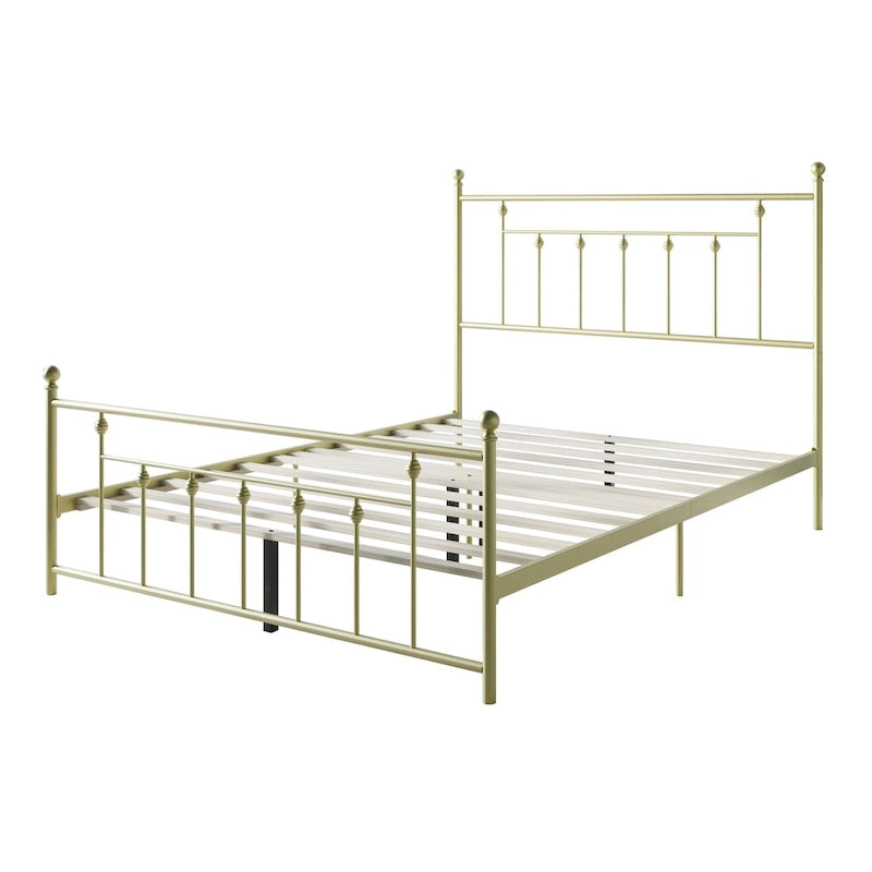 Metal Platform Bed with Slatted Headboard & Footboard, Black / White / Brown / Gold, Victorian Style – Twin / Full / Queen / King