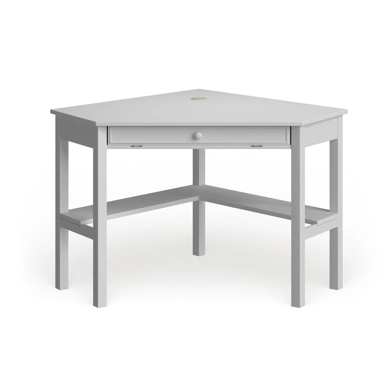 Corner Desk with Pull-Out Keyboard Tray & Lower Shelf, White, Classic Style