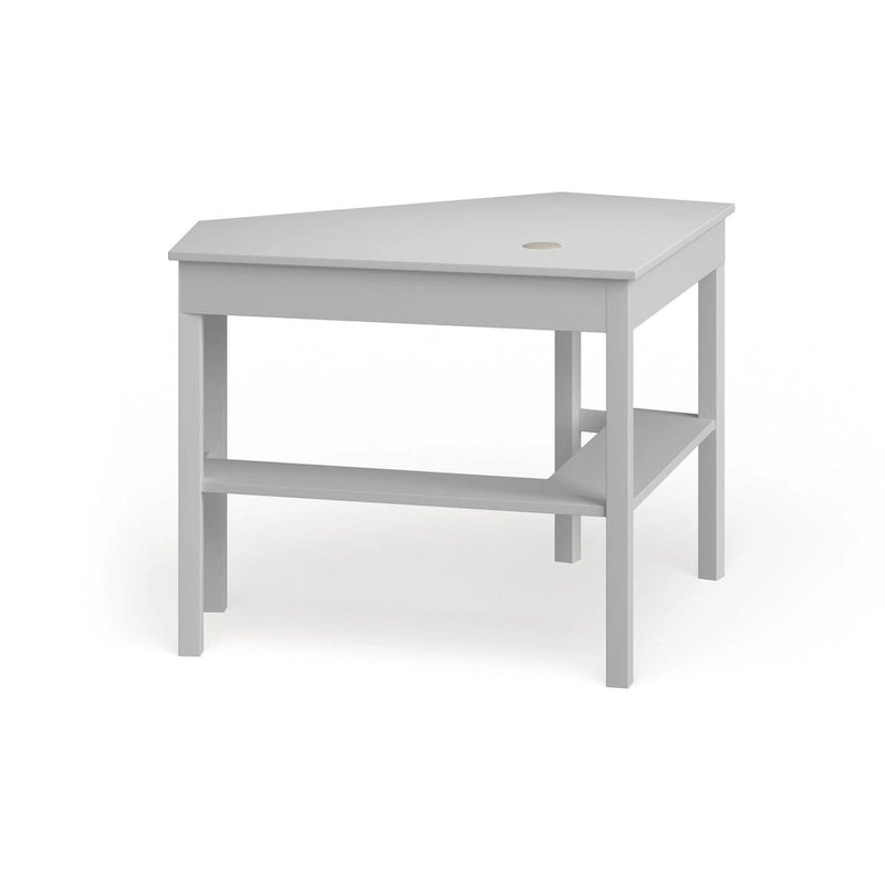 Corner Desk with Pull-Out Keyboard Tray & Lower Shelf, White, Classic Style