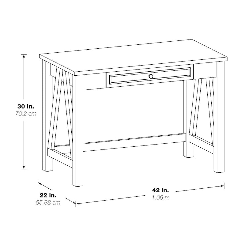 Writing Desk with Storage Drawer, Built-In USB & AC Outlets, Brown Wood Finish, Industrial Style