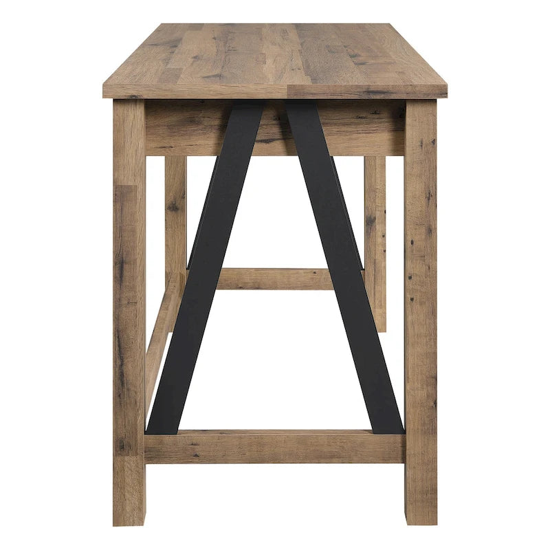 Writing Desk with Storage Drawer, Built-In USB & AC Outlets, Brown Wood Finish, Industrial Style