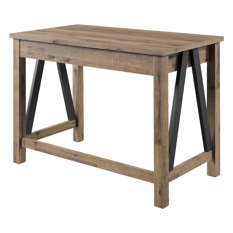 Writing Desk with Storage Drawer, Built-In USB & AC Outlets, Brown Wood Finish, Industrial Style