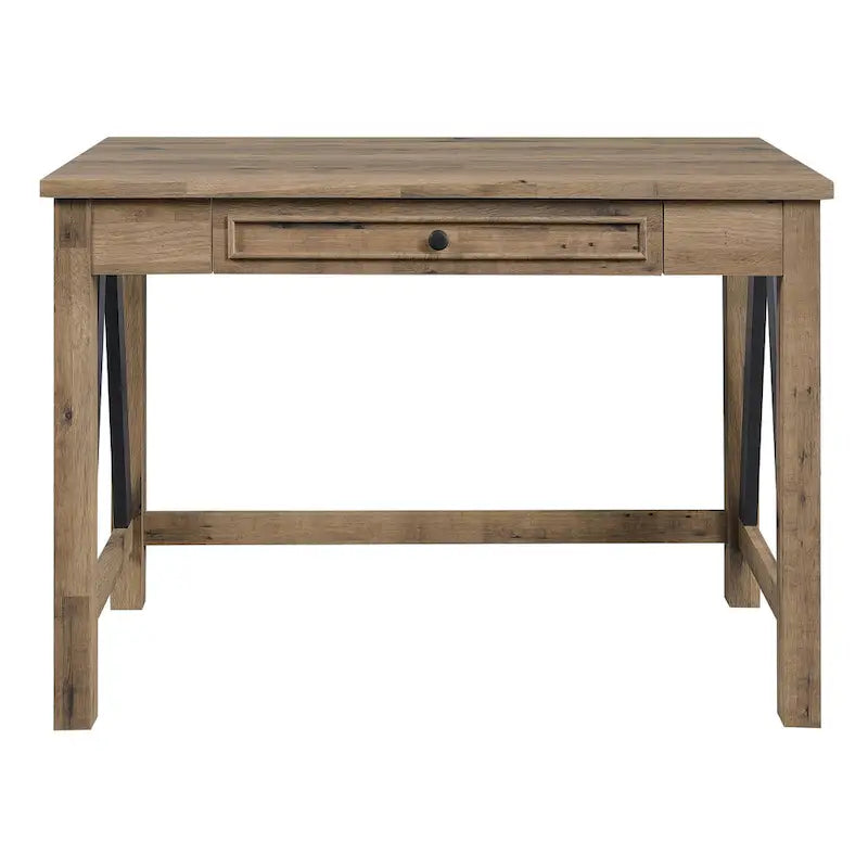 Writing Desk with Storage Drawer, Built-In USB & AC Outlets, Brown Wood Finish, Industrial Style