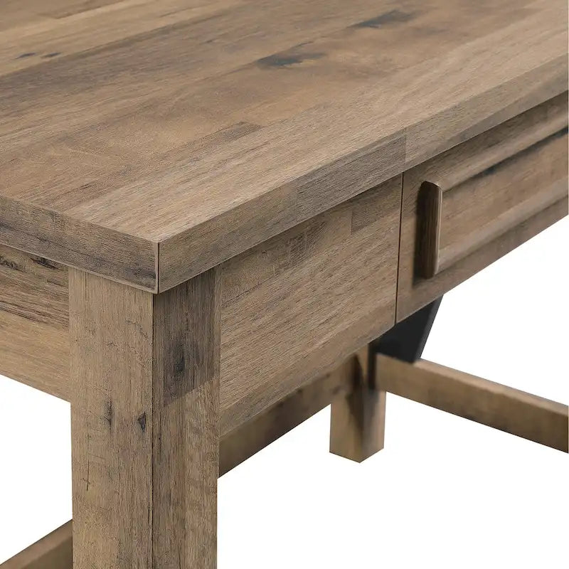 Writing Desk with Storage Drawer, Built-In USB & AC Outlets, Brown Wood Finish, Industrial Style