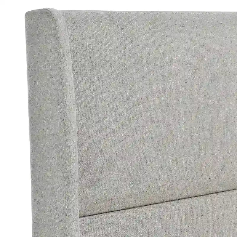 Upholstered Wingback Platform Bed with Gold-Black Cone Legs, Beige / Gray Velvet, Modern Style – Queen / King