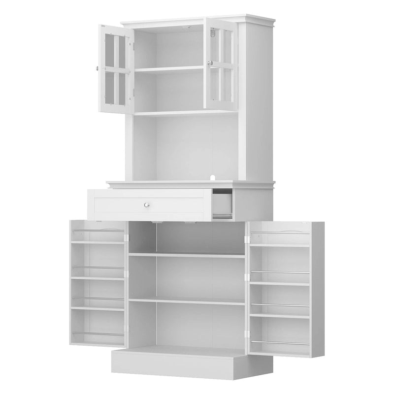Tall Kitchen Storage Cabinet with Microwave Space & Drawer, White / Black, Modern Style