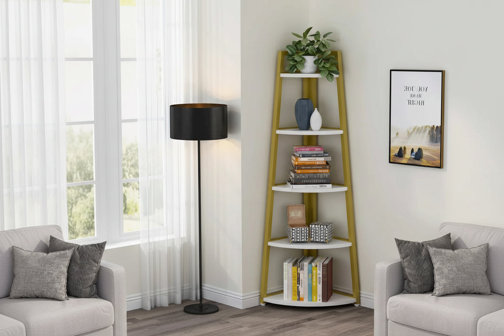 5 tier Bathroom Corner Shelf Storage Tower Cabinet Rustic Brown