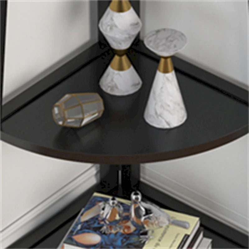 5-Tier Corner Shelf Storage Tower with Metal Frame & Round Edges, Brown / White / Black / Gold, Modern Style