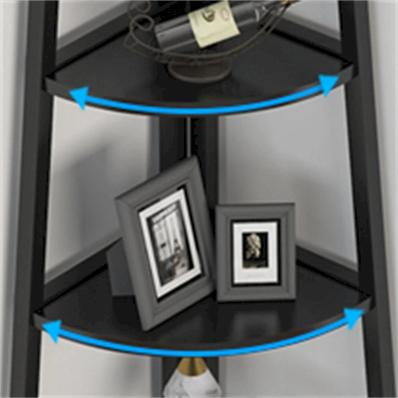 5-Tier Corner Shelf Storage Tower with Metal Frame & Round Edges, Brown / White / Black / Gold, Modern Style