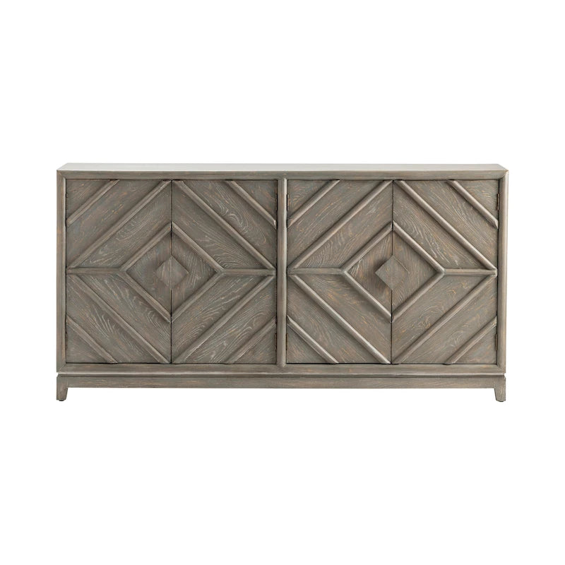 4-Door Diamond Pattern Sideboard, Medium Grey Oak, Modern Style