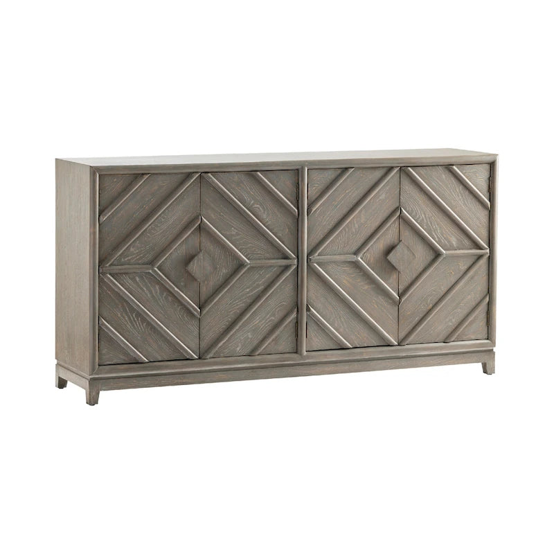4-Door Diamond Pattern Sideboard, Medium Grey Oak, Modern Style