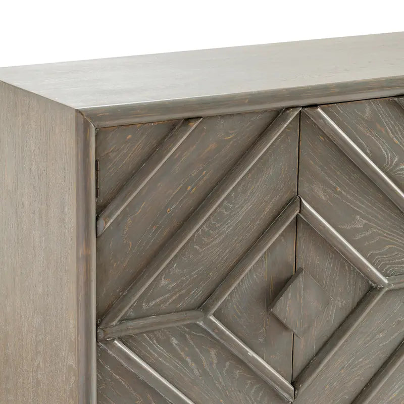 4-Door Diamond Pattern Sideboard, Medium Grey Oak, Modern Style