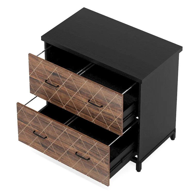 2-Drawer Lateral File Cabinet with Full-Extension Slides & Adjustable Feet, Brown / Black / Multi, Rustic Style