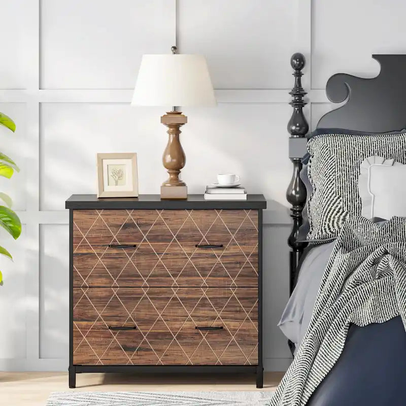 2-Drawer Lateral File Cabinet with Full-Extension Slides & Adjustable Feet, Brown / Black / Multi, Rustic Style