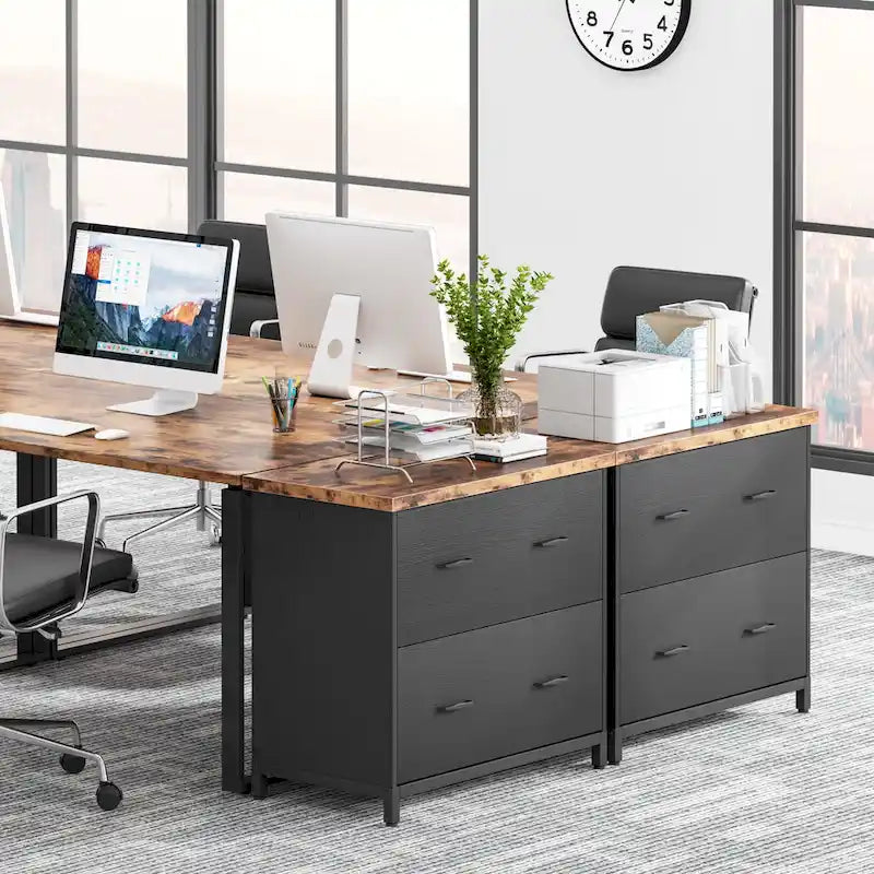 2-Drawer Lateral File Cabinet with Full-Extension Slides & Adjustable Feet, Brown / Black / Multi, Rustic Style