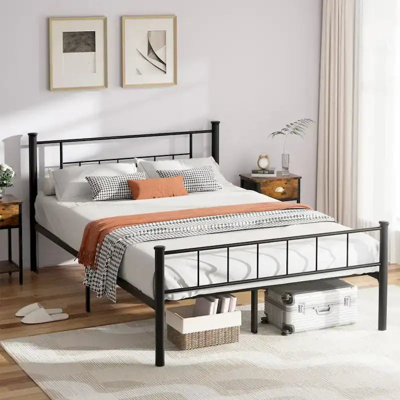 Steel Bed Frame with Headboard & Footboard, Black, Modern Style – Twin / Full / Queen