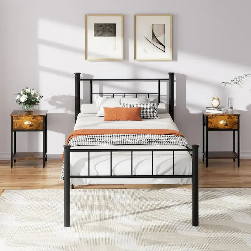 Steel Bed Frame with Headboard & Footboard, Black, Modern Style – Twin / Full / Queen