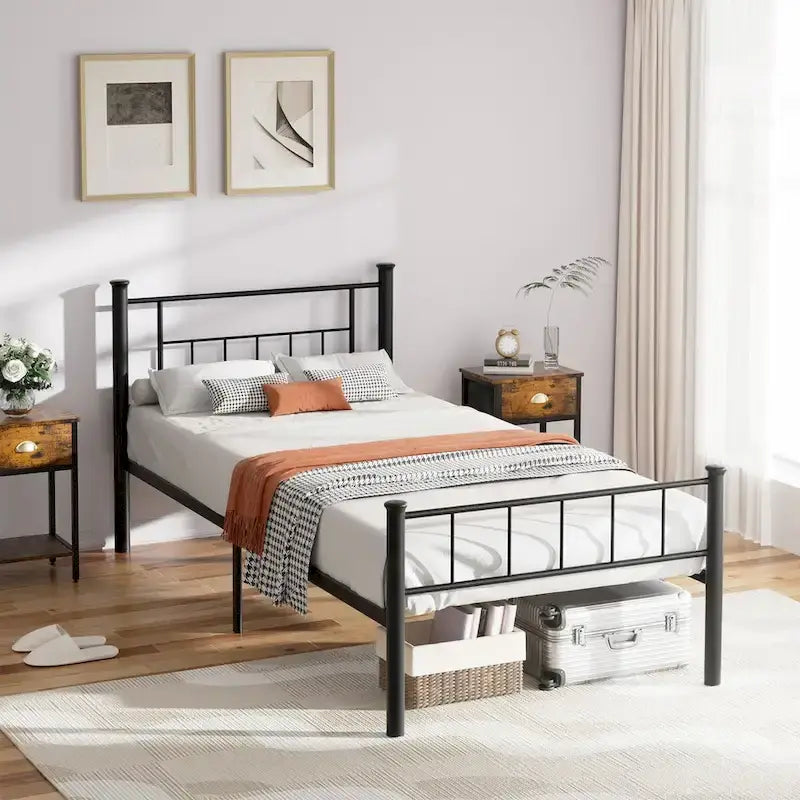 Steel Bed Frame with Headboard & Footboard, Black, Modern Style – Twin / Full / Queen