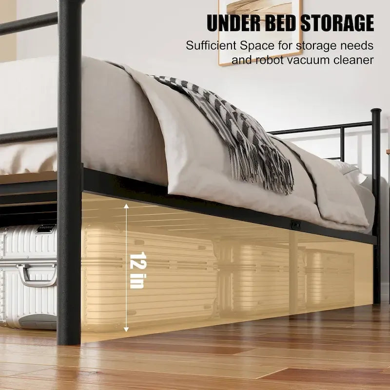 Steel Bed Frame with Headboard & Footboard, Black, Modern Style – Twin / Full / Queen