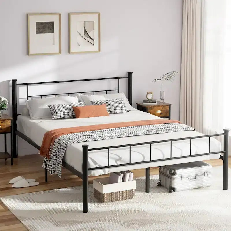 Steel Bed Frame with Headboard & Footboard, Black, Modern Style – Twin / Full / Queen