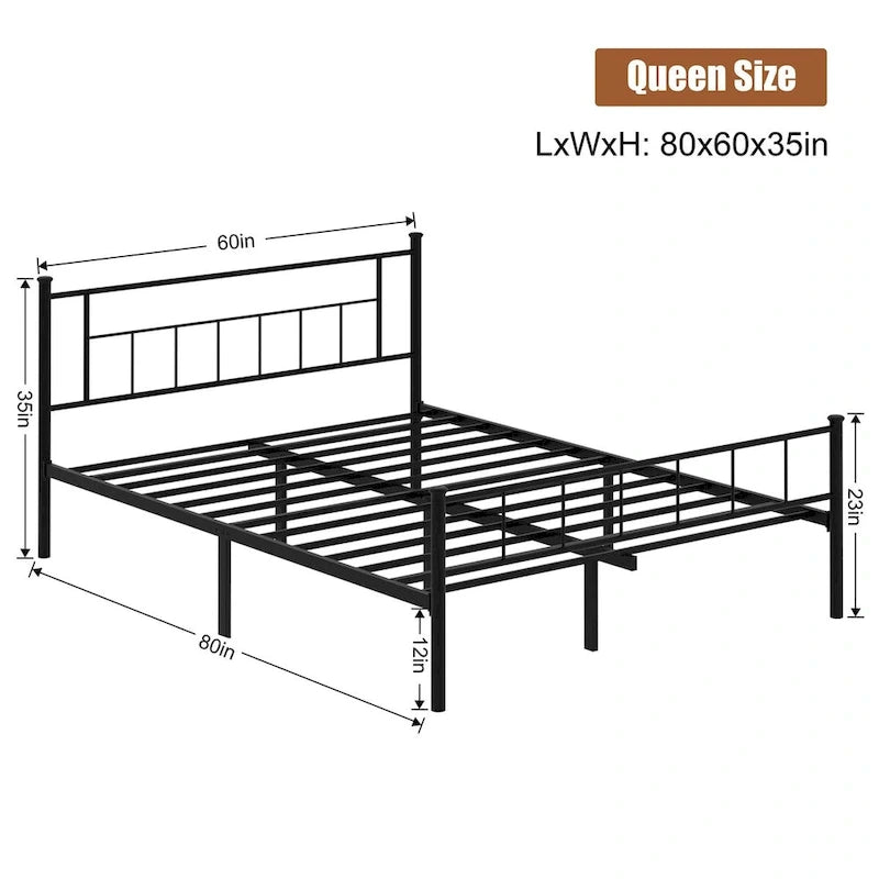 Steel Bed Frame with Headboard & Footboard, Black, Modern Style – Twin / Full / Queen