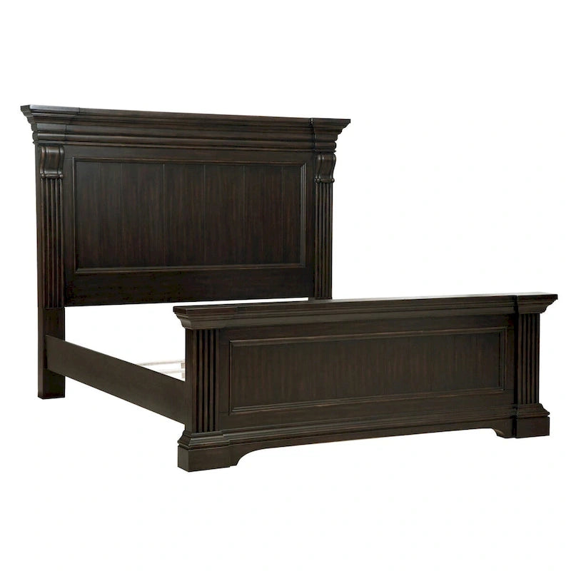 King Bed with Bolt-On Bedrail System & Distressed Finish, Brown, Traditional Style