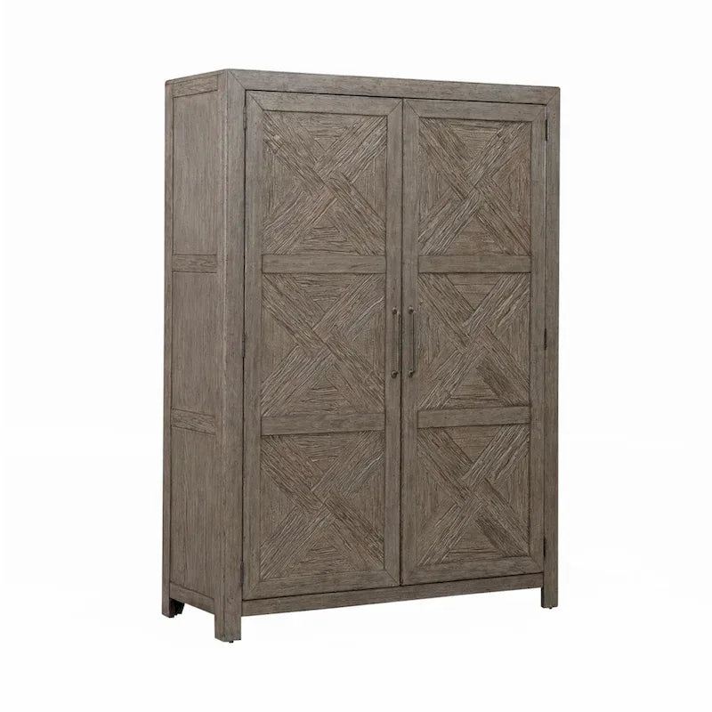 2-Door Armoire with X-Panel Design, 2 Drawers & Adjustable Shelves, Cobblestone Brown, Rustic Style