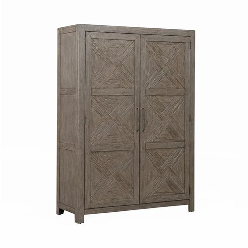 2-Door Armoire with X-Panel Design, 2 Drawers & Adjustable Shelves, Cobblestone Brown, Rustic Style