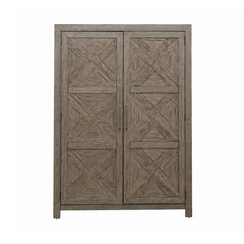 2-Door Armoire with X-Panel Design, 2 Drawers & Adjustable Shelves, Cobblestone Brown, Rustic Style