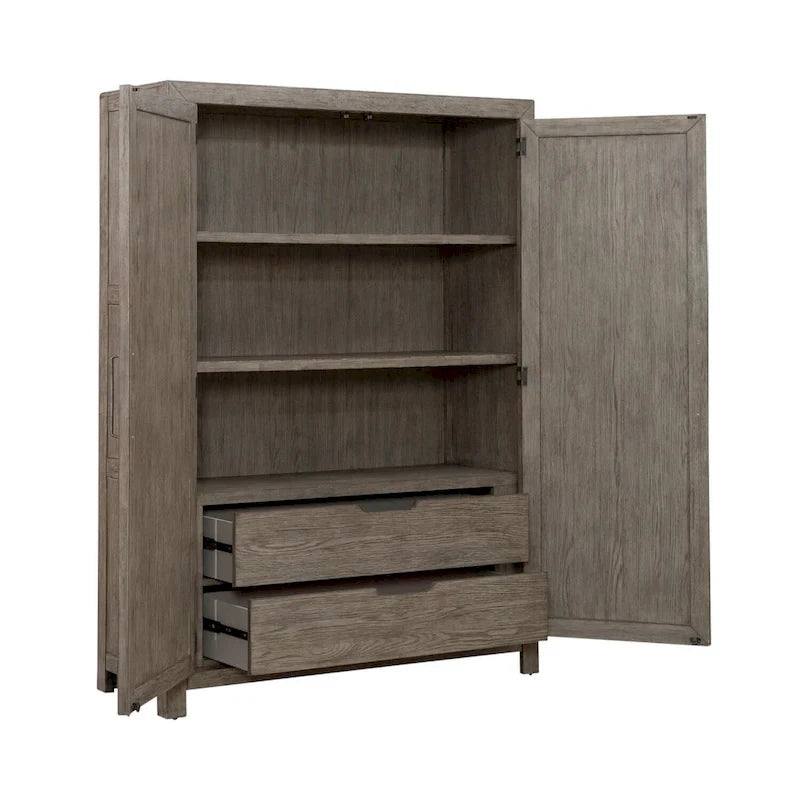 2-Door Armoire with X-Panel Design, 2 Drawers & Adjustable Shelves, Cobblestone Brown, Rustic Style