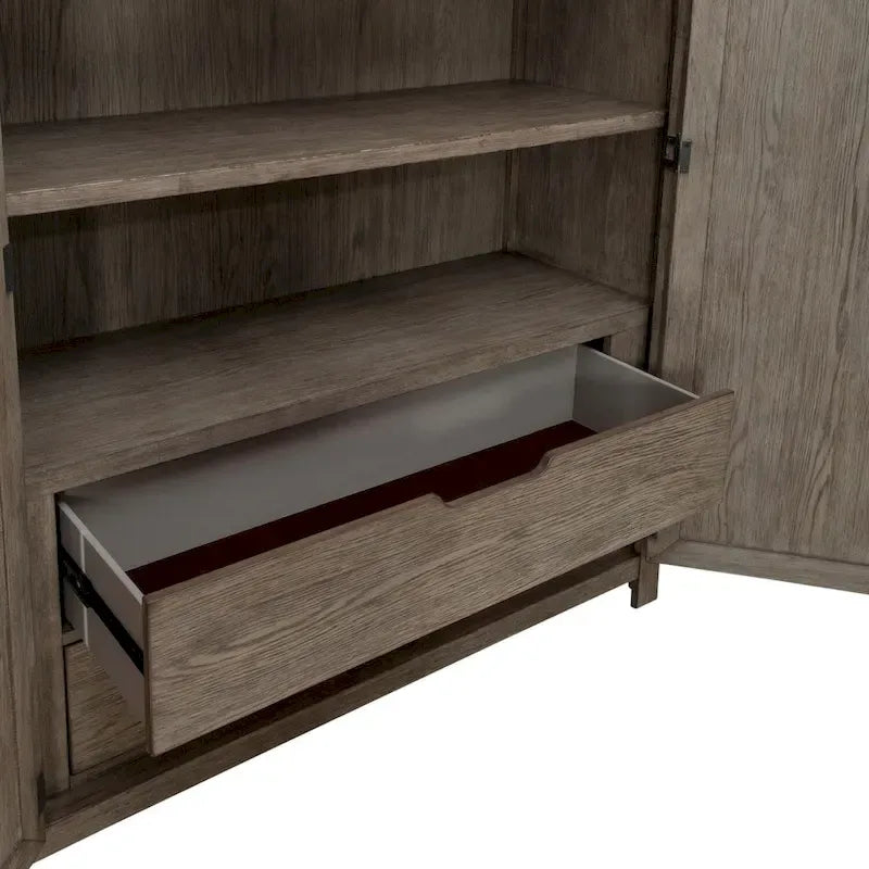 2-Door Armoire with X-Panel Design, 2 Drawers & Adjustable Shelves, Cobblestone Brown, Rustic Style