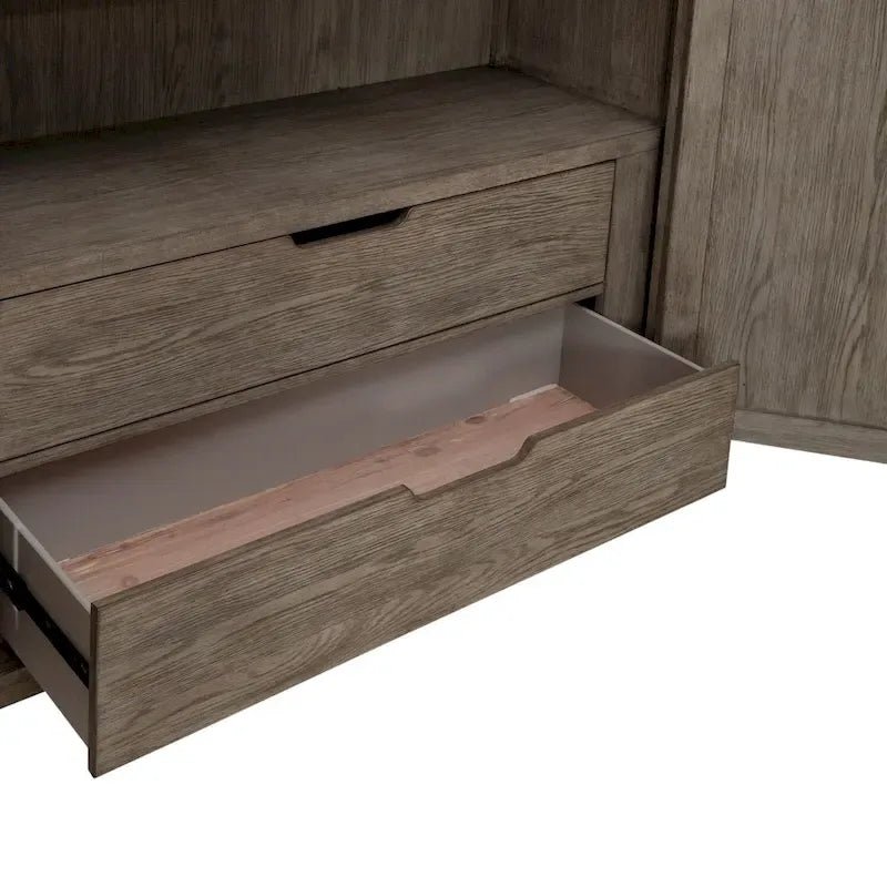 2-Door Armoire with X-Panel Design, 2 Drawers & Adjustable Shelves, Cobblestone Brown, Rustic Style