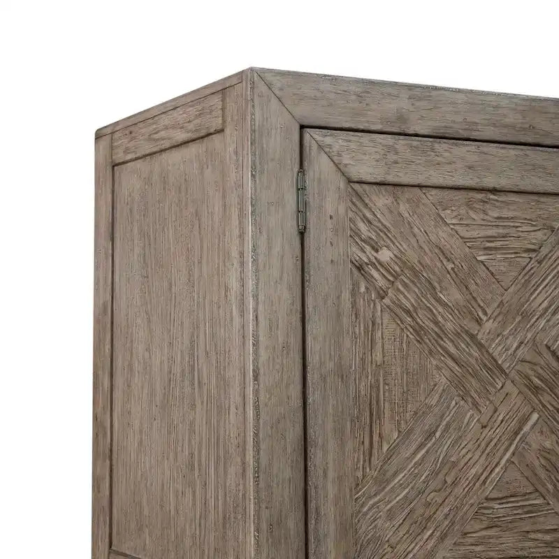 2-Door Armoire with X-Panel Design, 2 Drawers & Adjustable Shelves, Cobblestone Brown, Rustic Style