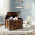 Lift-Top Storage Chest Bench with Metal Frame, Brown, Country Rustic Style