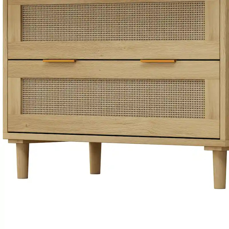 3-Drawer Rattan Front Storage Cabinet, Oak, Modern Natural Style