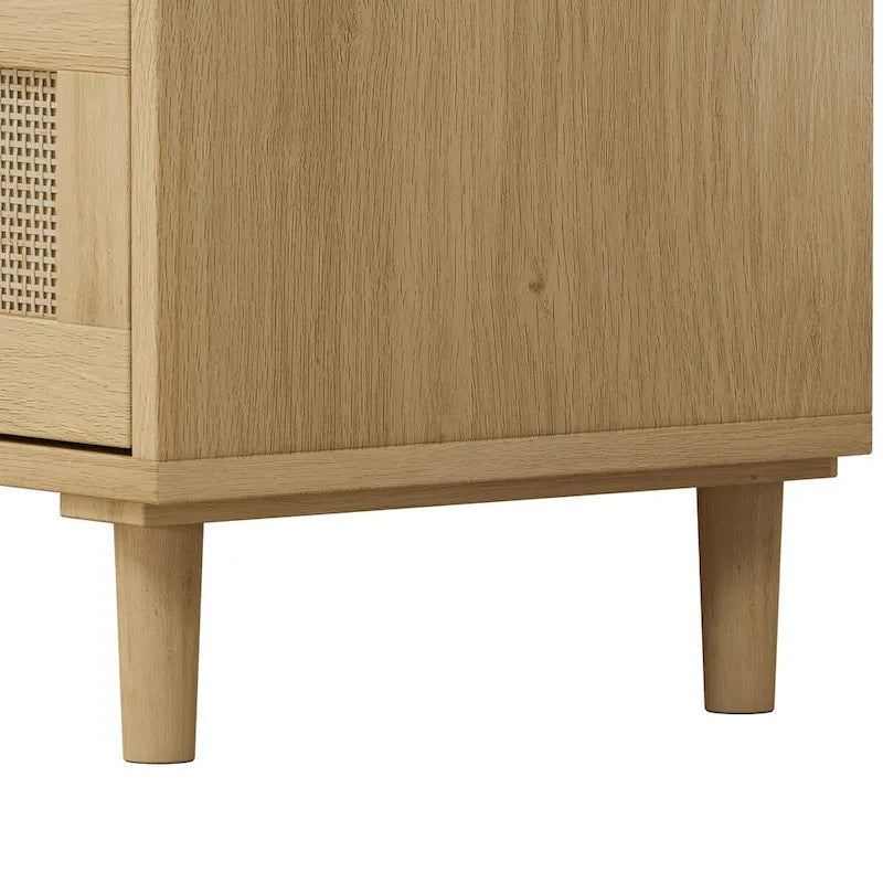 3-Drawer Rattan Front Storage Cabinet, Oak, Modern Natural Style