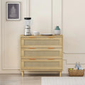 3-Drawer Rattan Front Storage Cabinet, Oak, Modern Natural Style