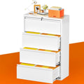 4-Drawer Metal Lateral File Cabinet with Lock & Ball-Bearing Slides, White / Black, Modern Style