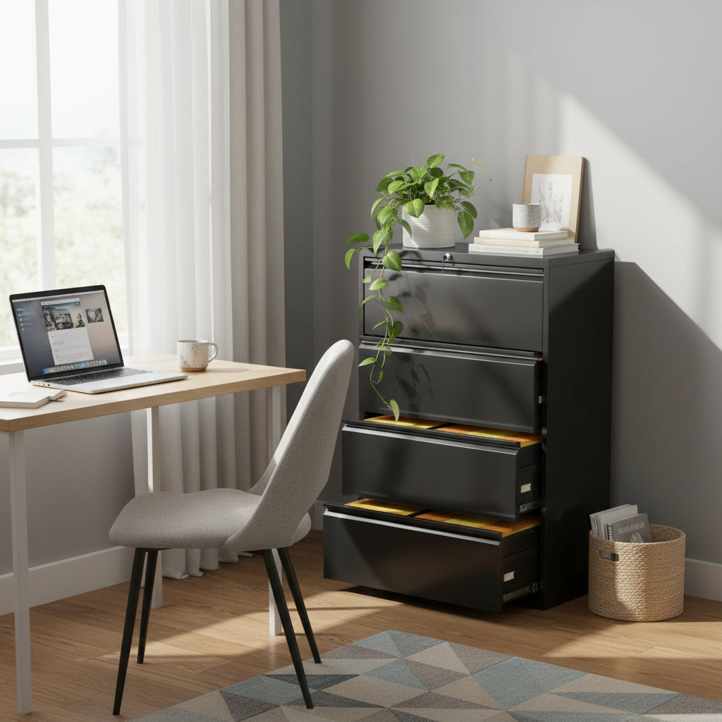4 Drawer Metal Lateral Filing Cabinet with Lock