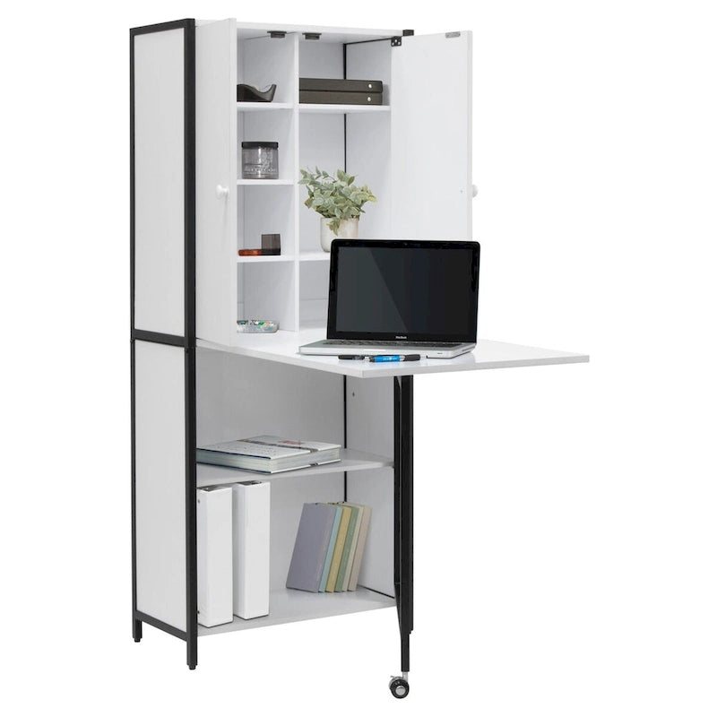 Craft Armoire with Fold-Out Desktop & Interior Shelves, White, Modern Style