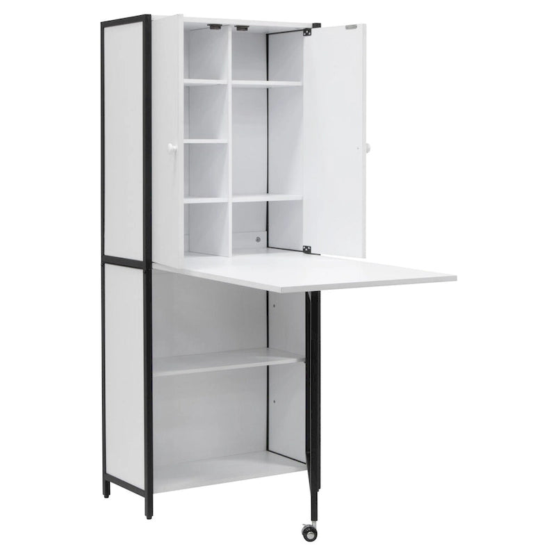 Craft Armoire with Fold-Out Desktop & Interior Shelves, White, Modern Style