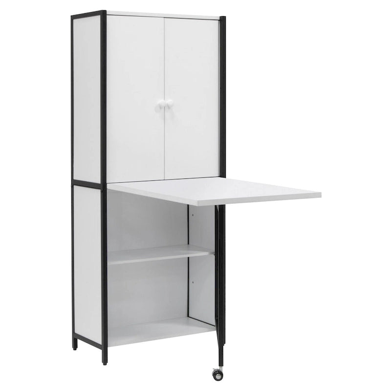 Craft Armoire with Fold-Out Desktop & Interior Shelves, White, Modern Style