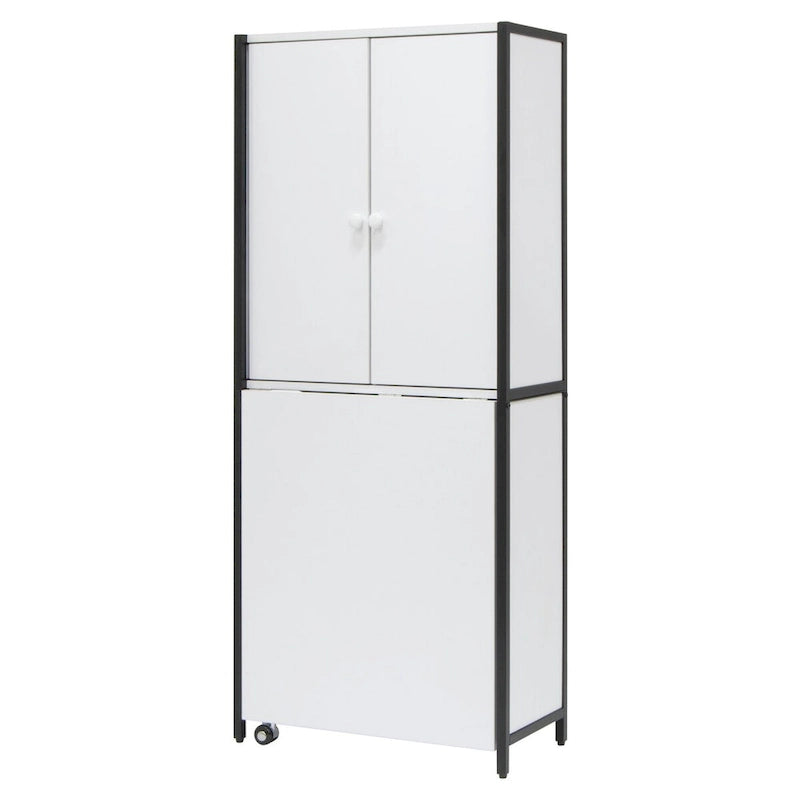Craft Armoire with Fold-Out Desktop & Interior Shelves, White, Modern Style