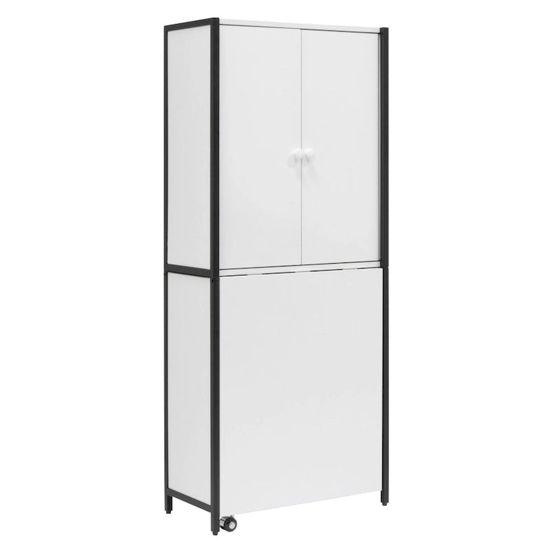 Craft Armoire with Fold-Out Desktop & Interior Shelves, White, Modern Style
