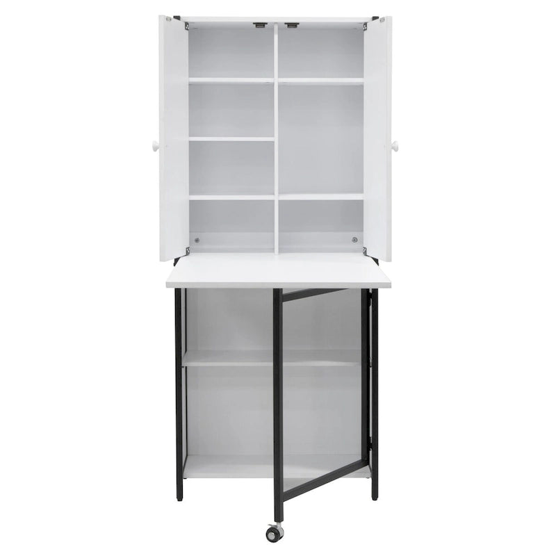 Craft Armoire with Fold-Out Desktop & Interior Shelves, White, Modern Style