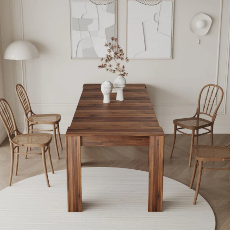 Extendable Console Dining Table, Dark Marble / Walnut, Seats 4–8, Modern Style