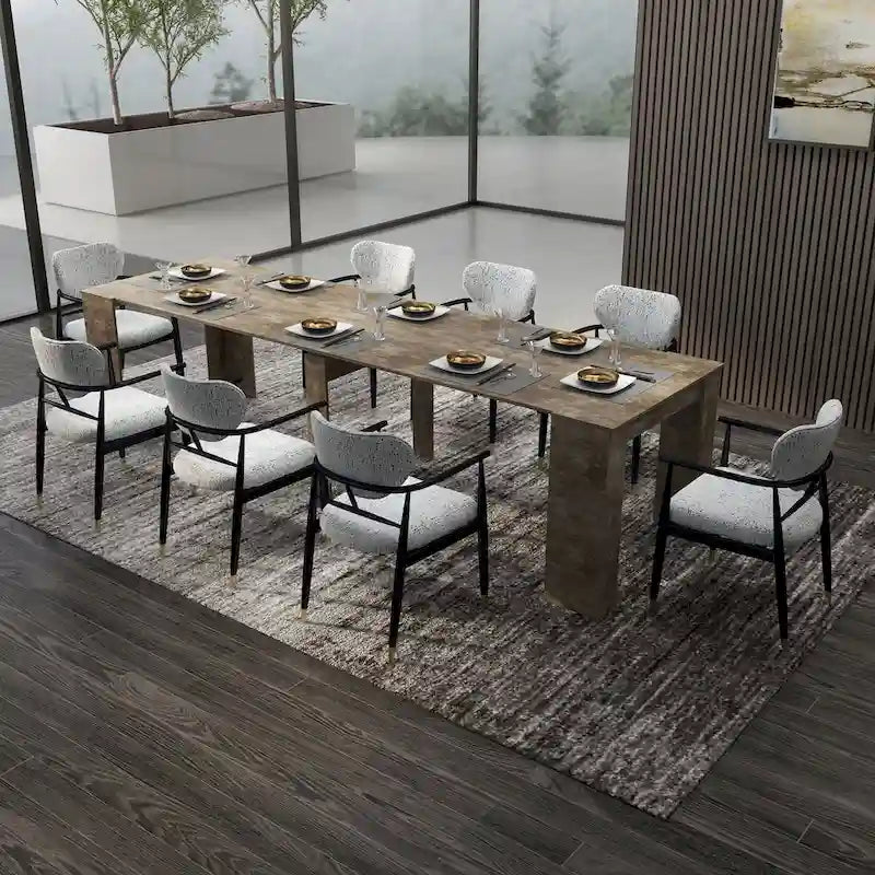 Extendable Console Dining Table, Dark Marble / Walnut, Seats 4–8, Modern Style