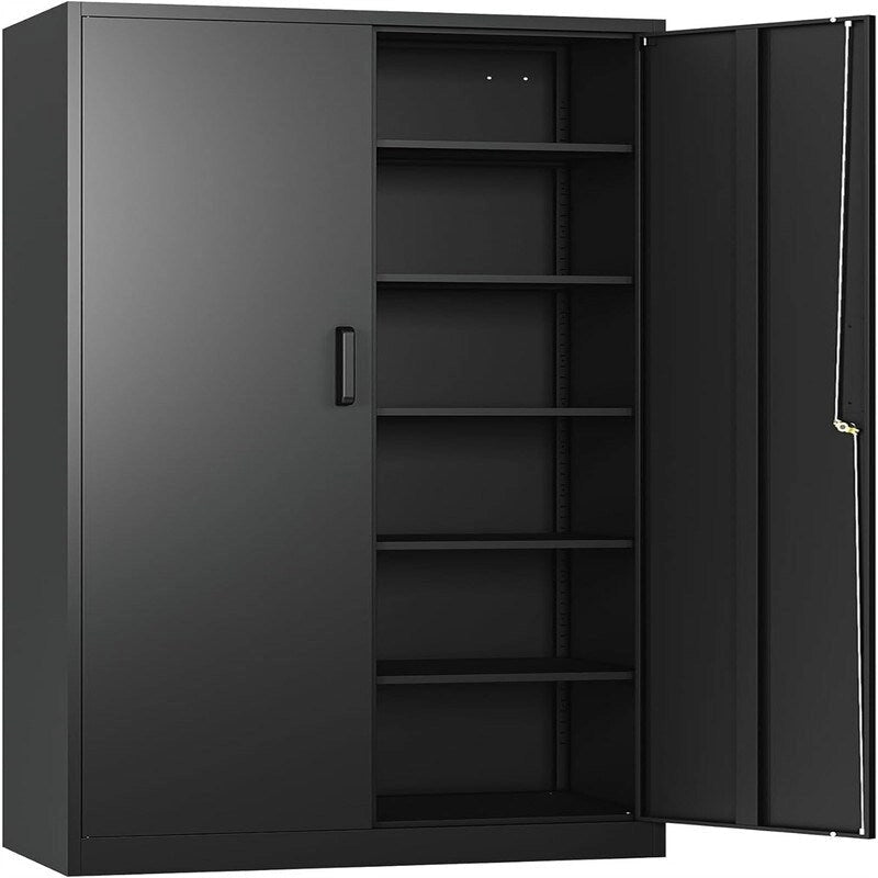2-Door Metal Storage Cabinet with 5 Adjustable Shelves & Lock, Black / White / Black Gray / Gray White, Industrial Style